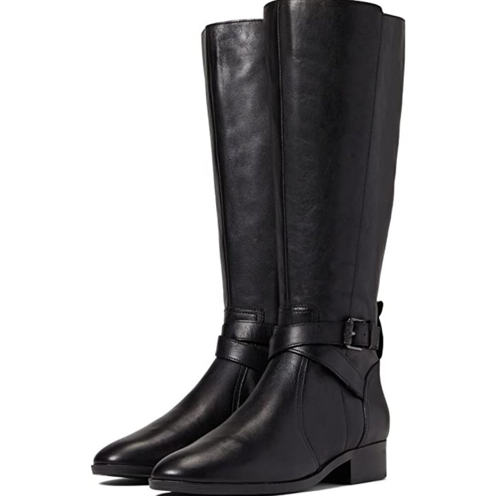 Naturalizer Womens Wide Calf Rena Size 7.5, Black Wraparound Buckled Straps